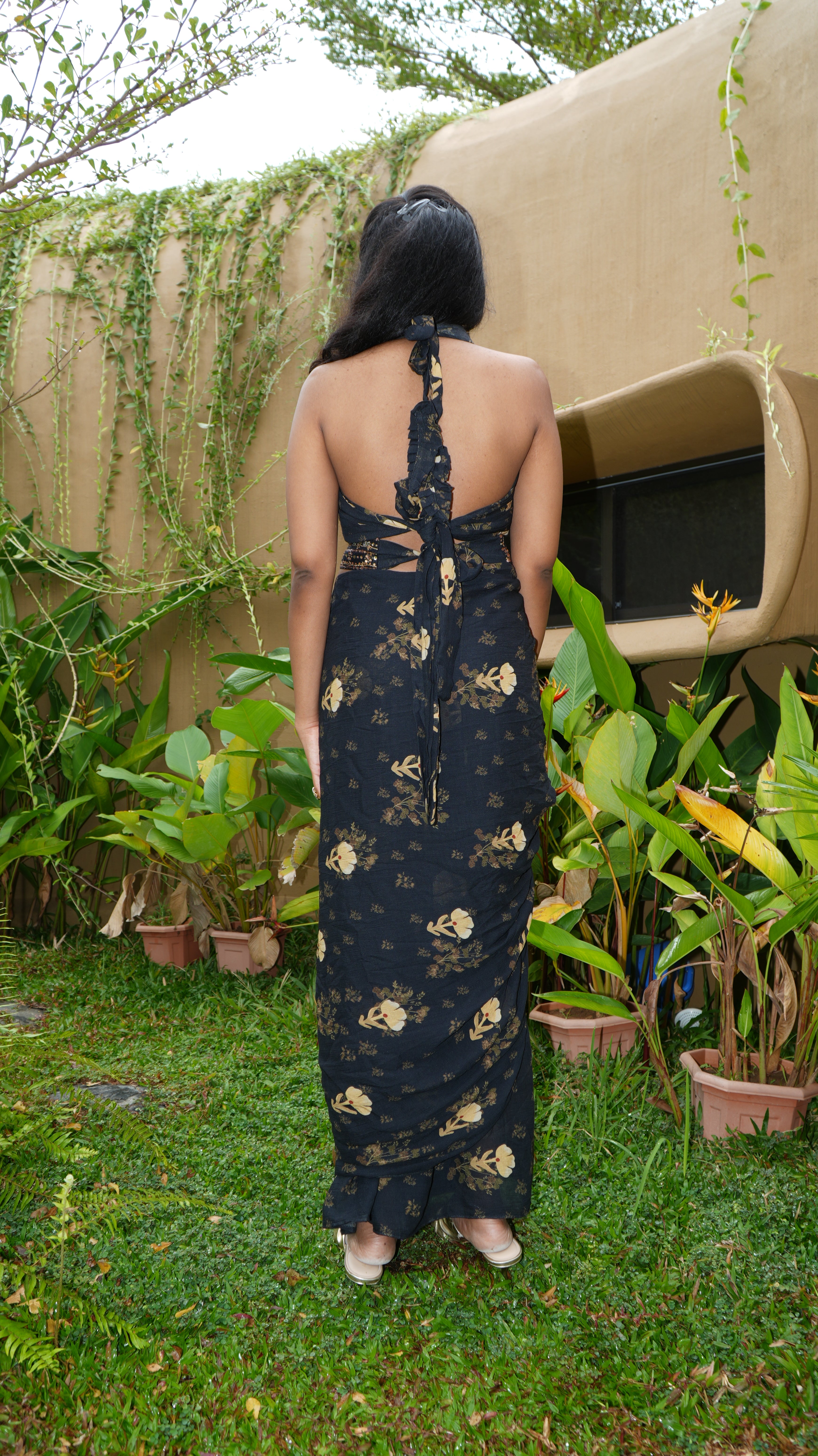 Pre-Pleated Saree with Worked Blouse & Belt