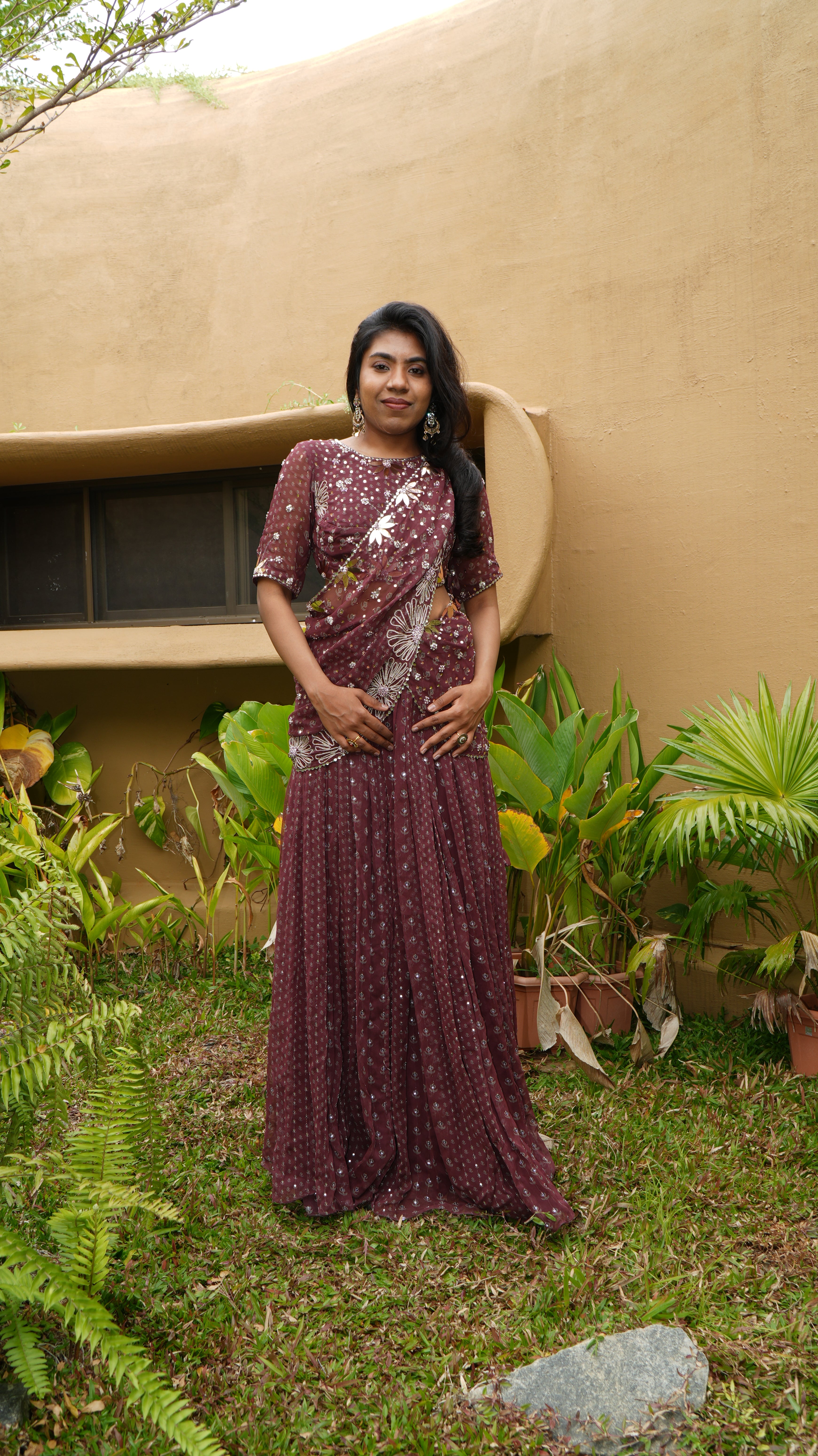 GARNET FUSION SAREE WITH TOP