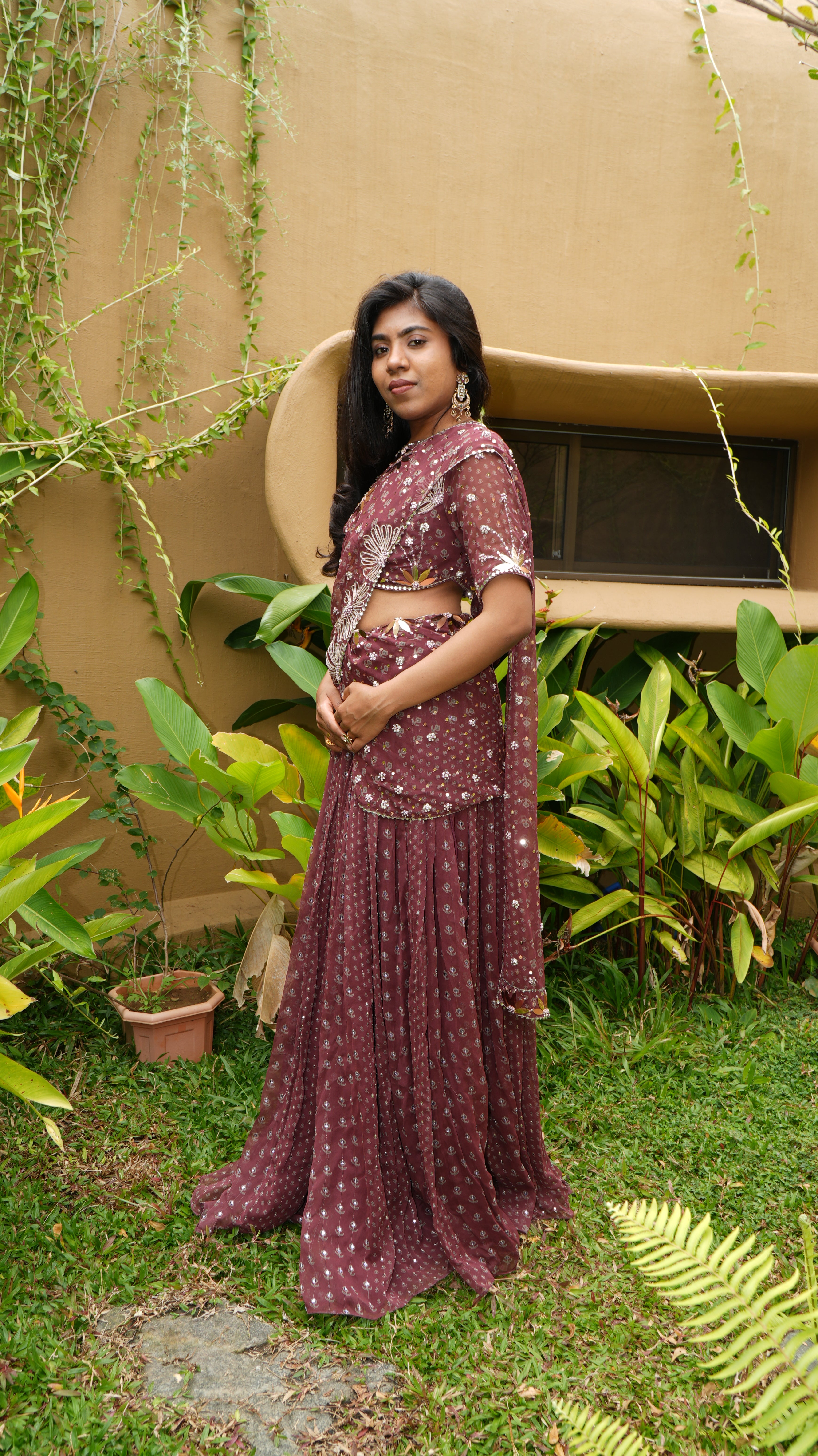 GARNET FUSION SAREE WITH TOP