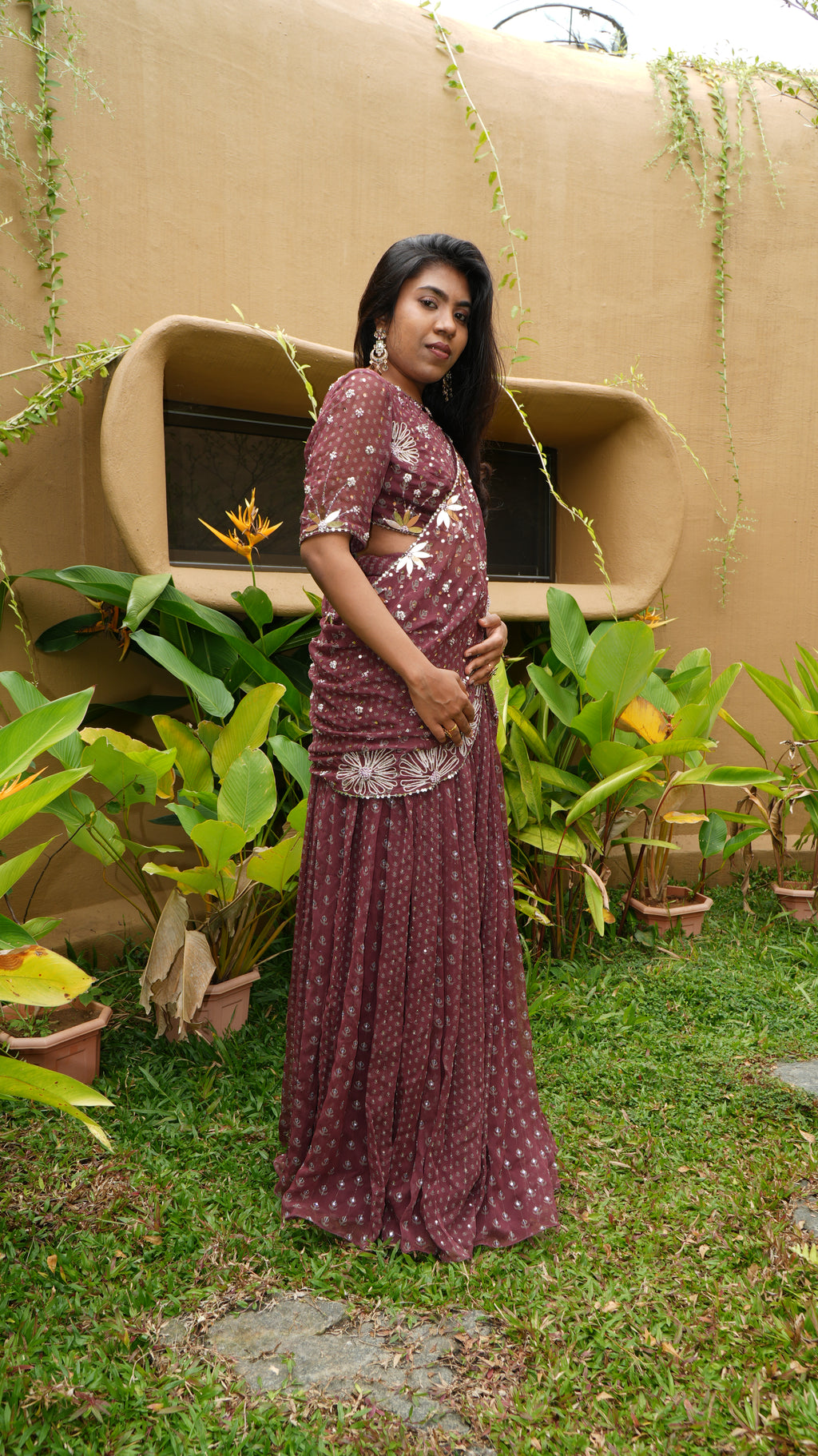 GARNET FUSION SAREE WITH TOP