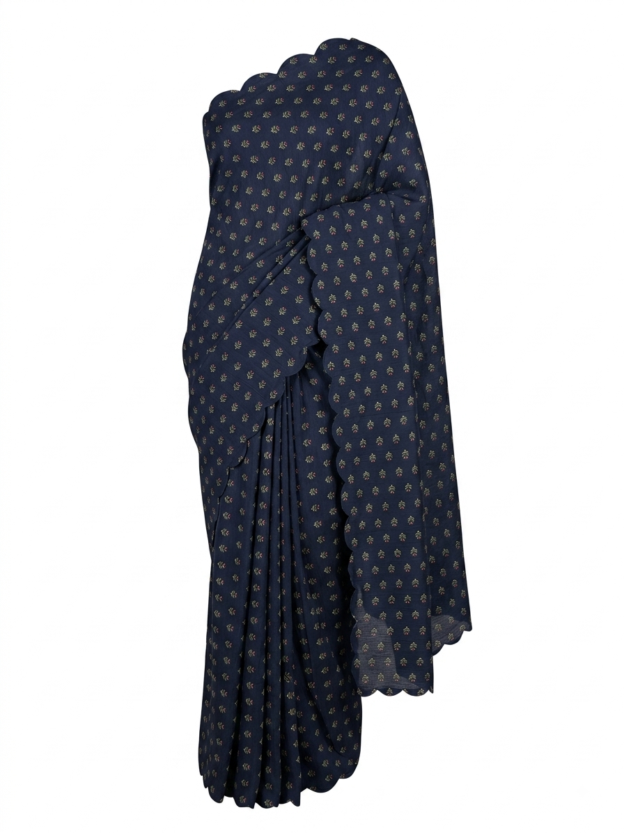 Navy Sprig Festonne Saree