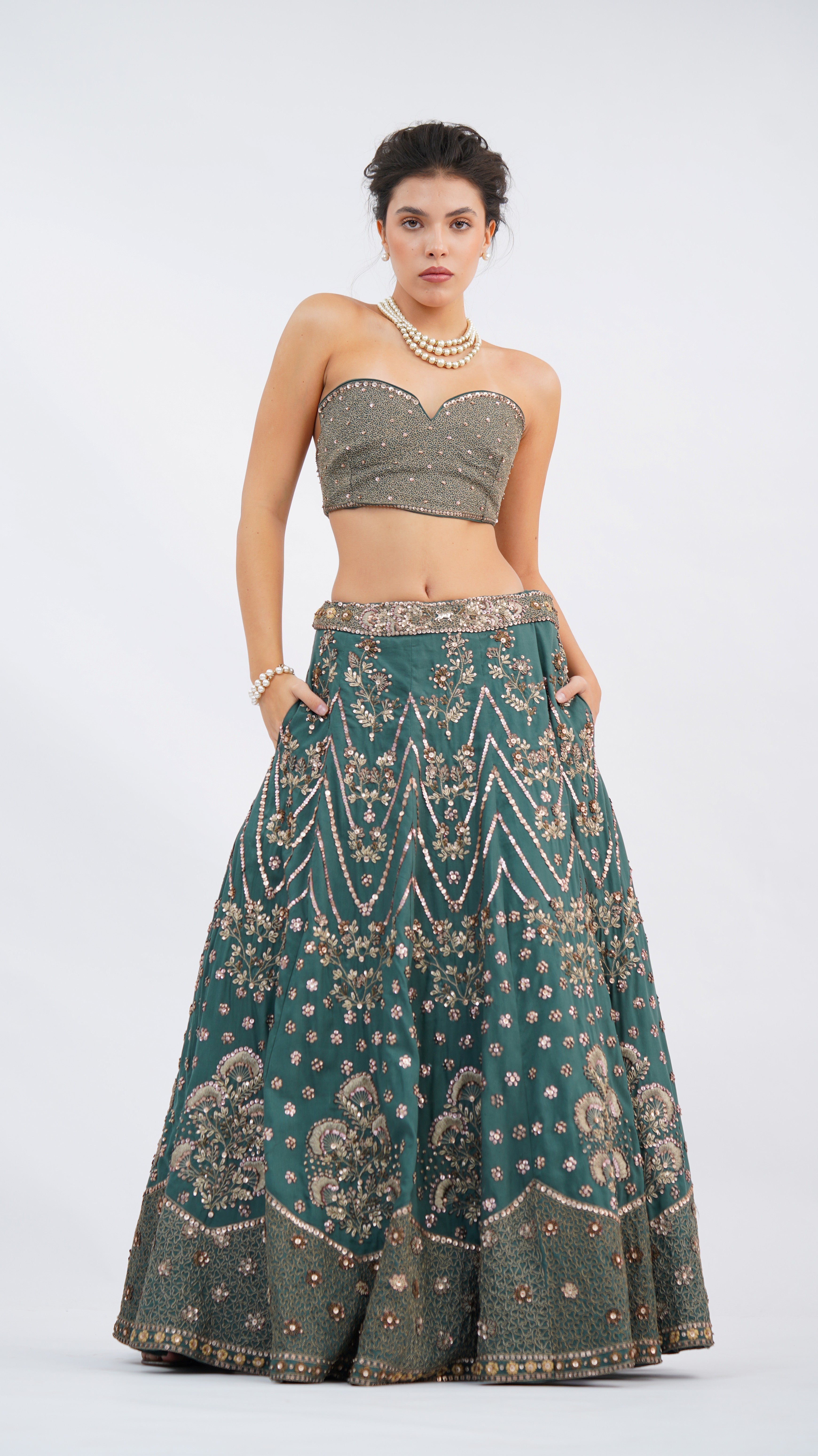 Floret Green Sage Lehenga With Bodice
