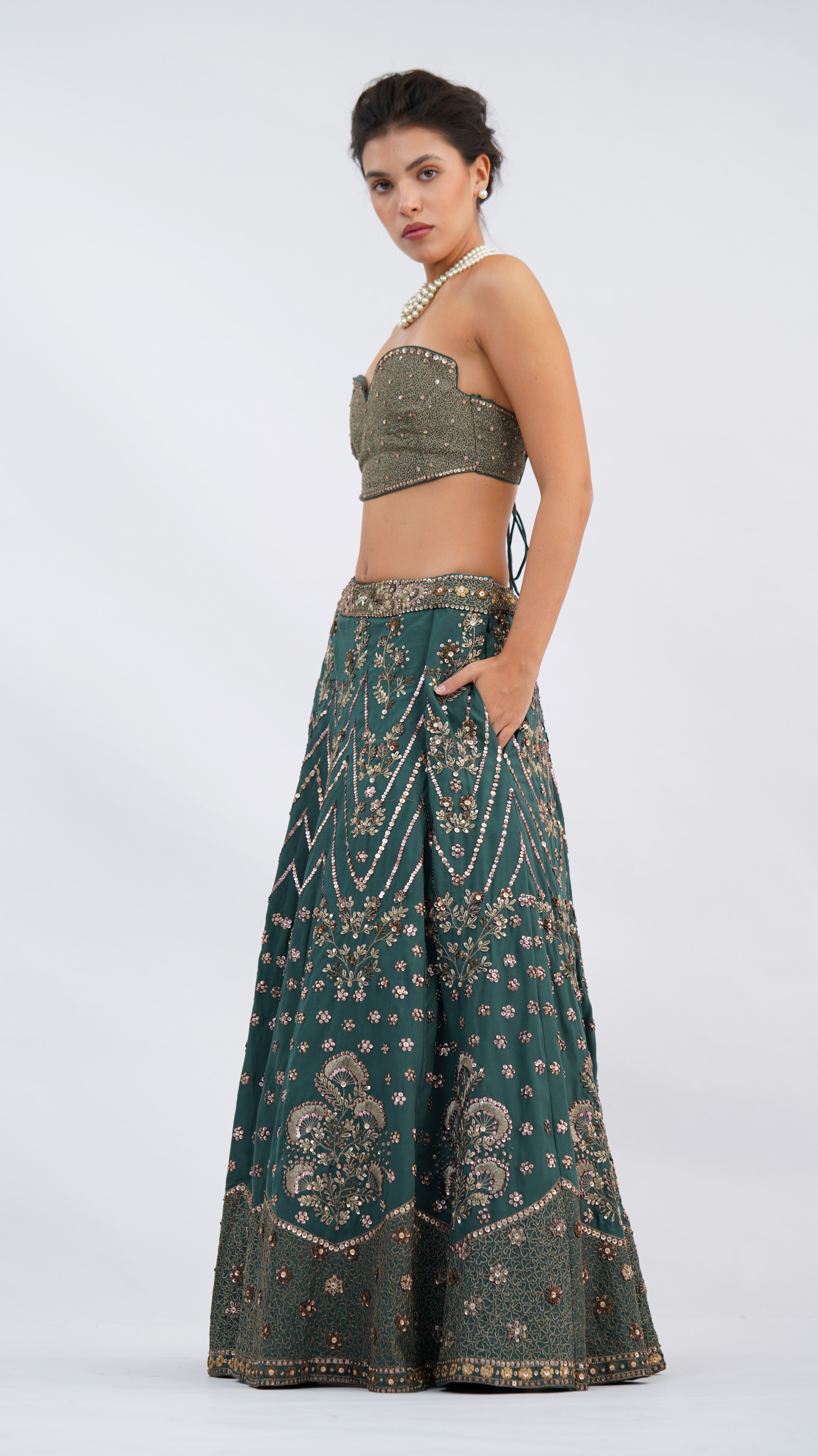 Floret Green Sage Lehenga With Bodice