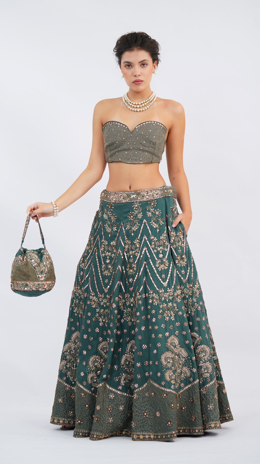 Floret Green Sage Lehenga With Bodice