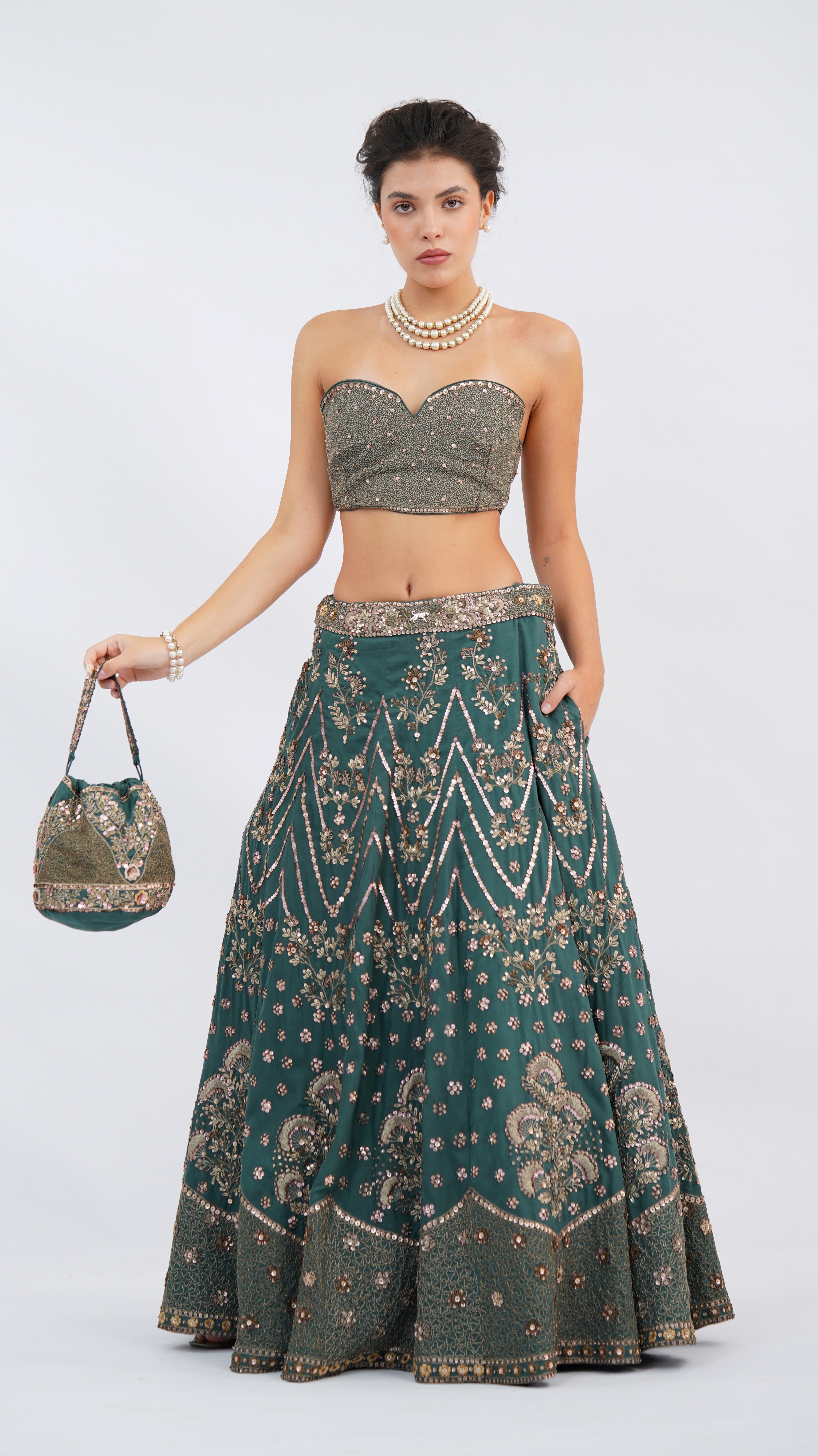 Floret Green Sage Lehenga With Bodice