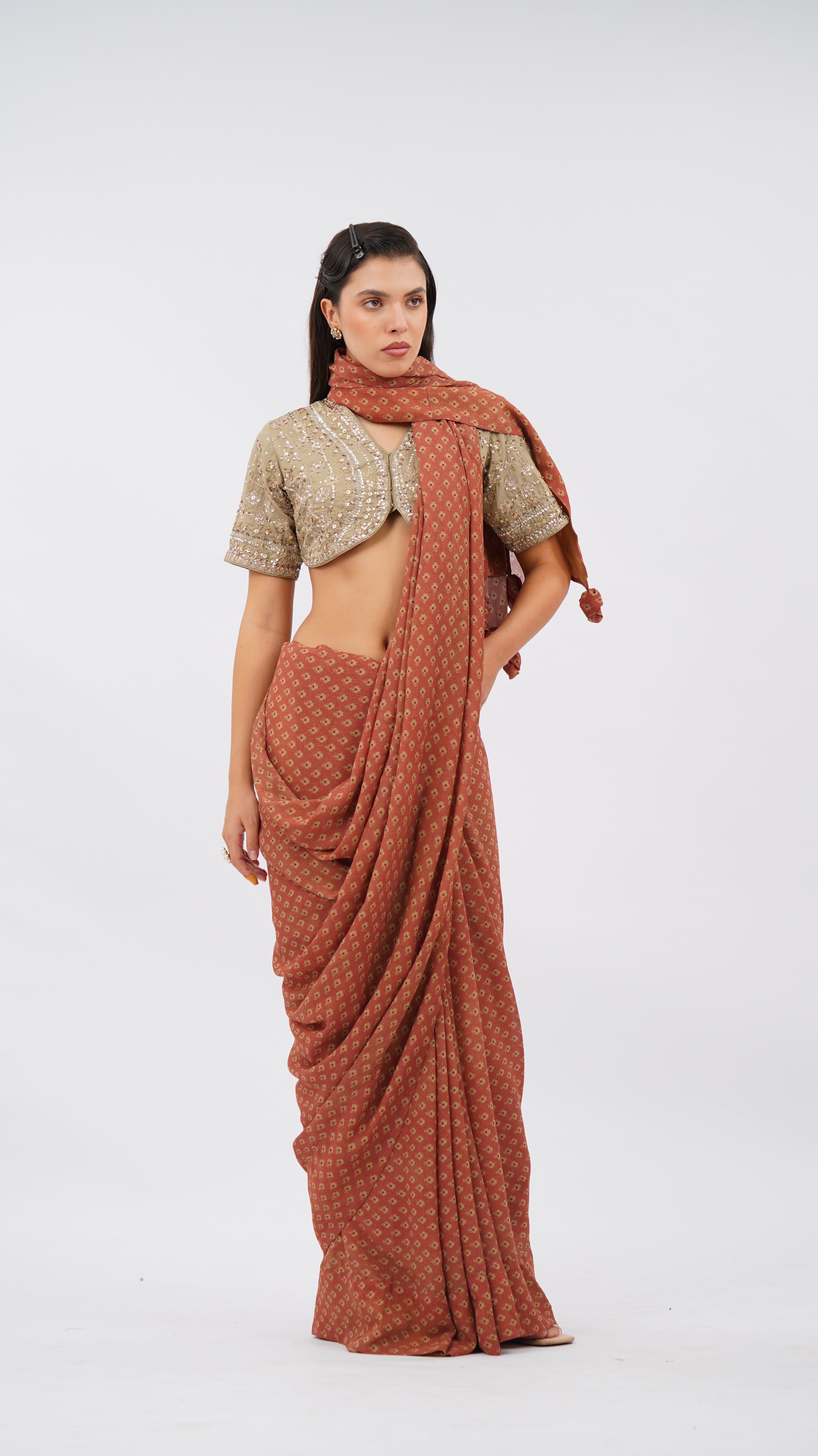 Sienna Fleuris Rose Tassle Saree