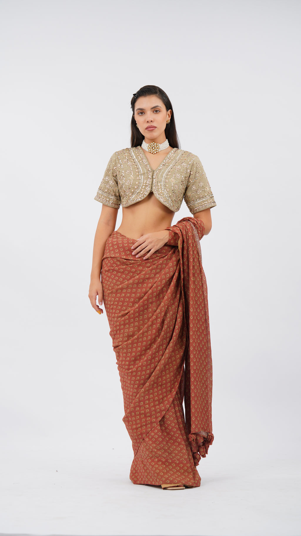 Sienna Fleuris Rose Tassle Saree