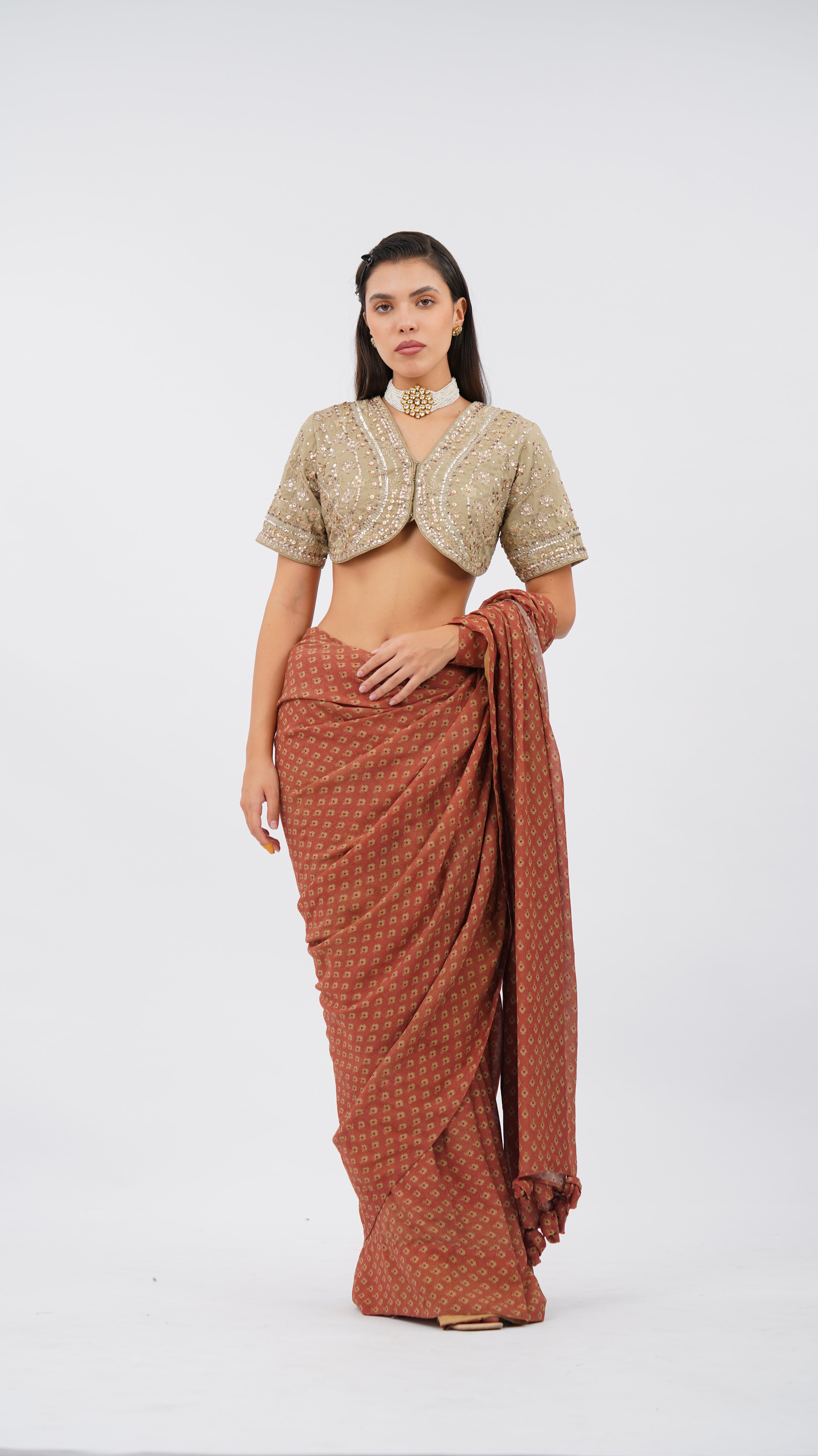 Sienna Fleuris Rose Tassle Saree