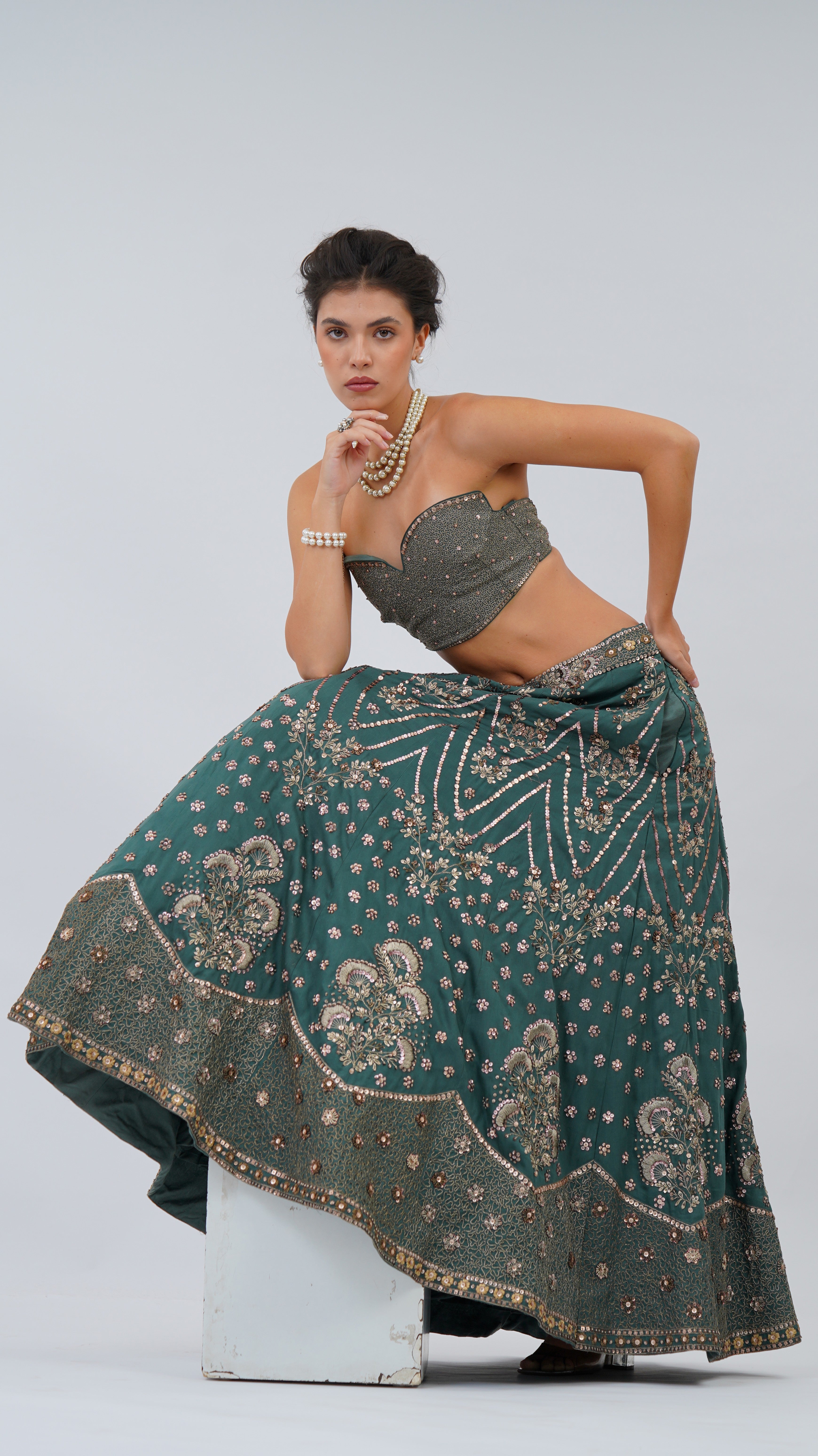 Floret Green Sage Lehenga With Bodice