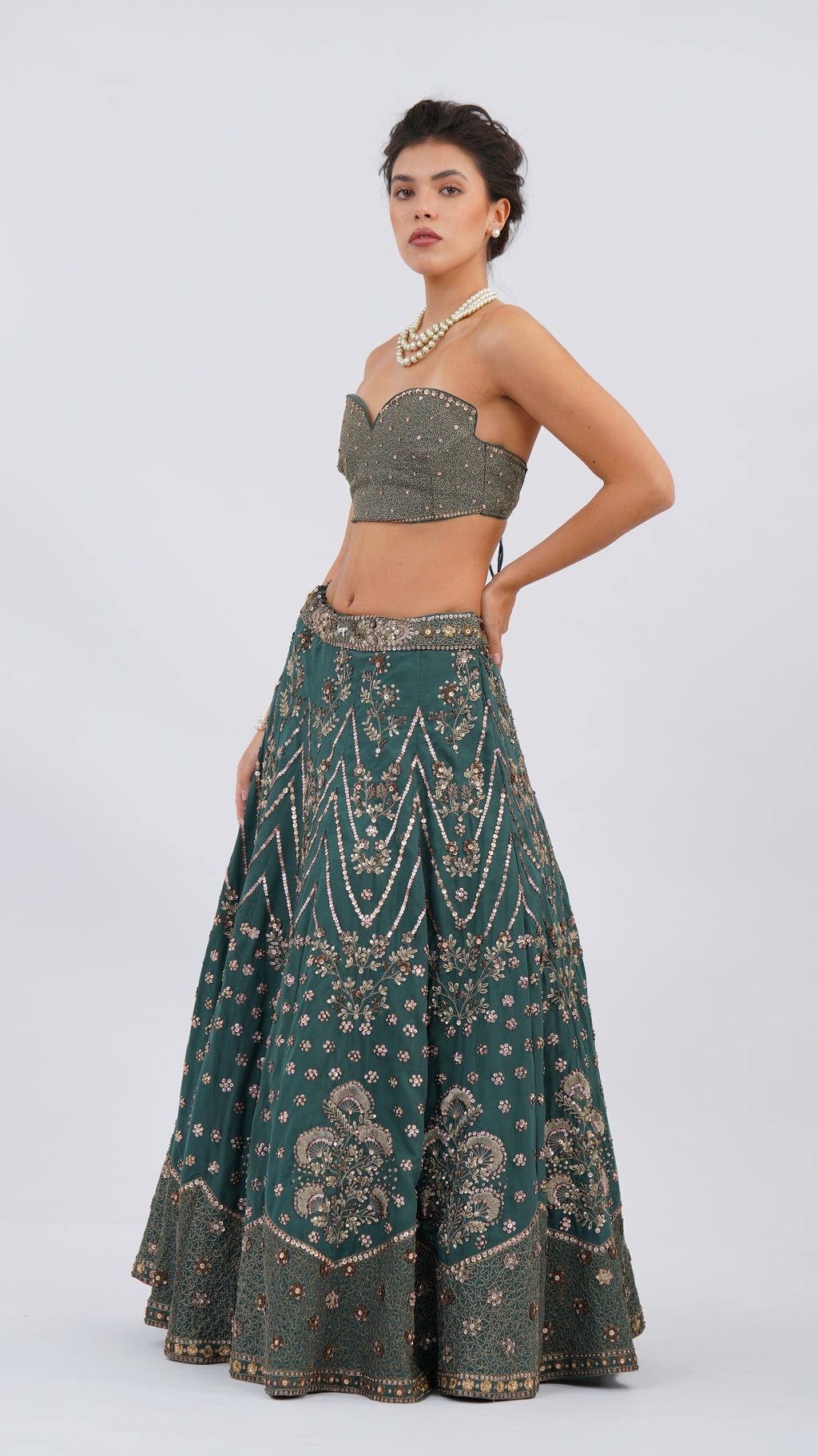 Floret Green Sage Lehenga With Bodice