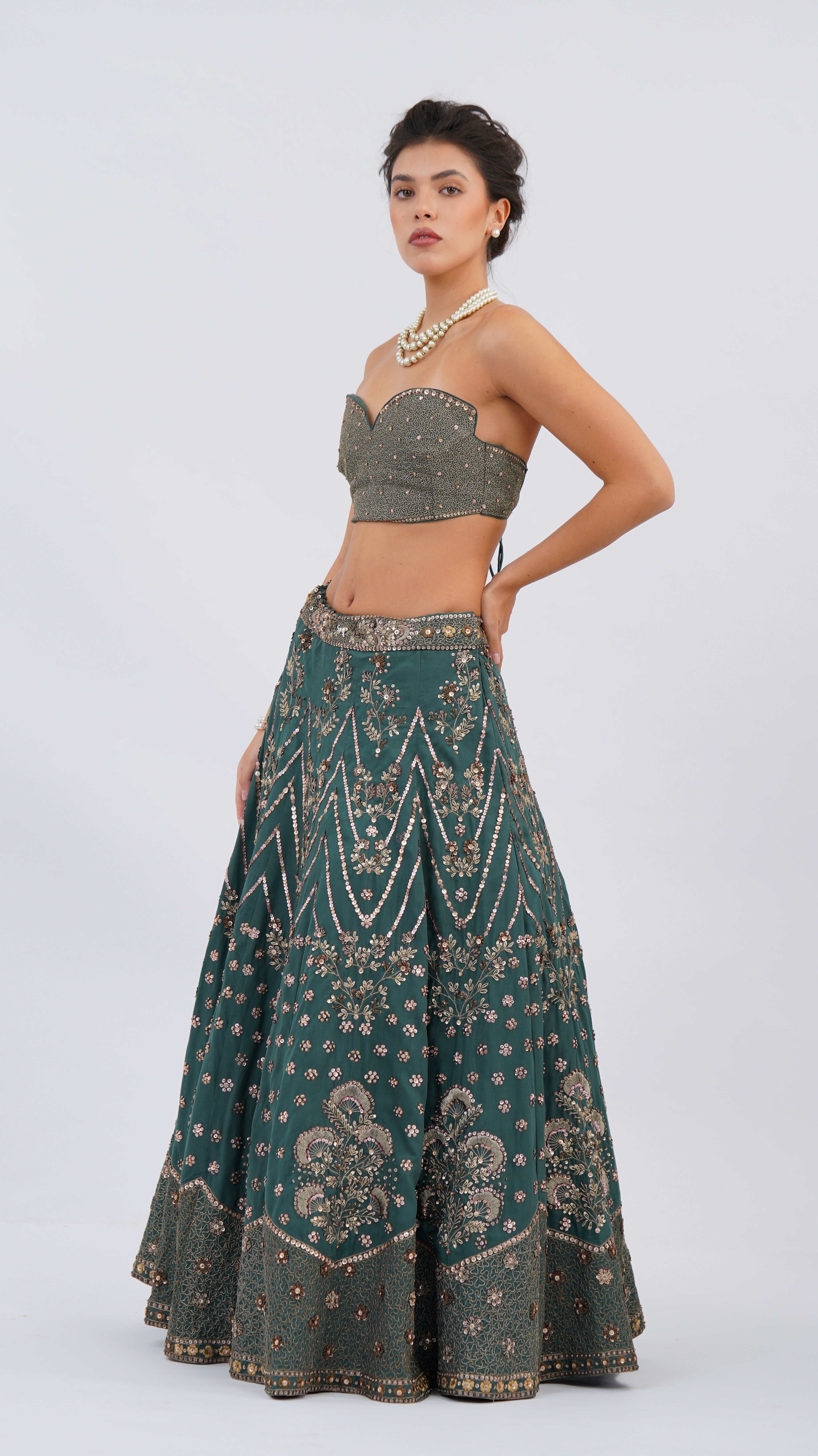 Floret Green Sage Lehenga With Bodice