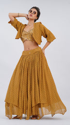 Ochre Floret – Double Overlap Bodice Lehenga