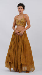 Ochre Floret – Double Overlap Bodice Lehenga