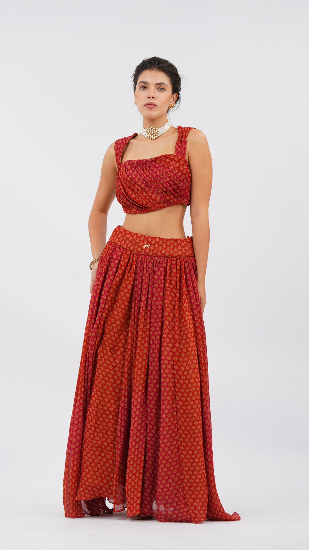 Ornate claret papillon Lehenga set