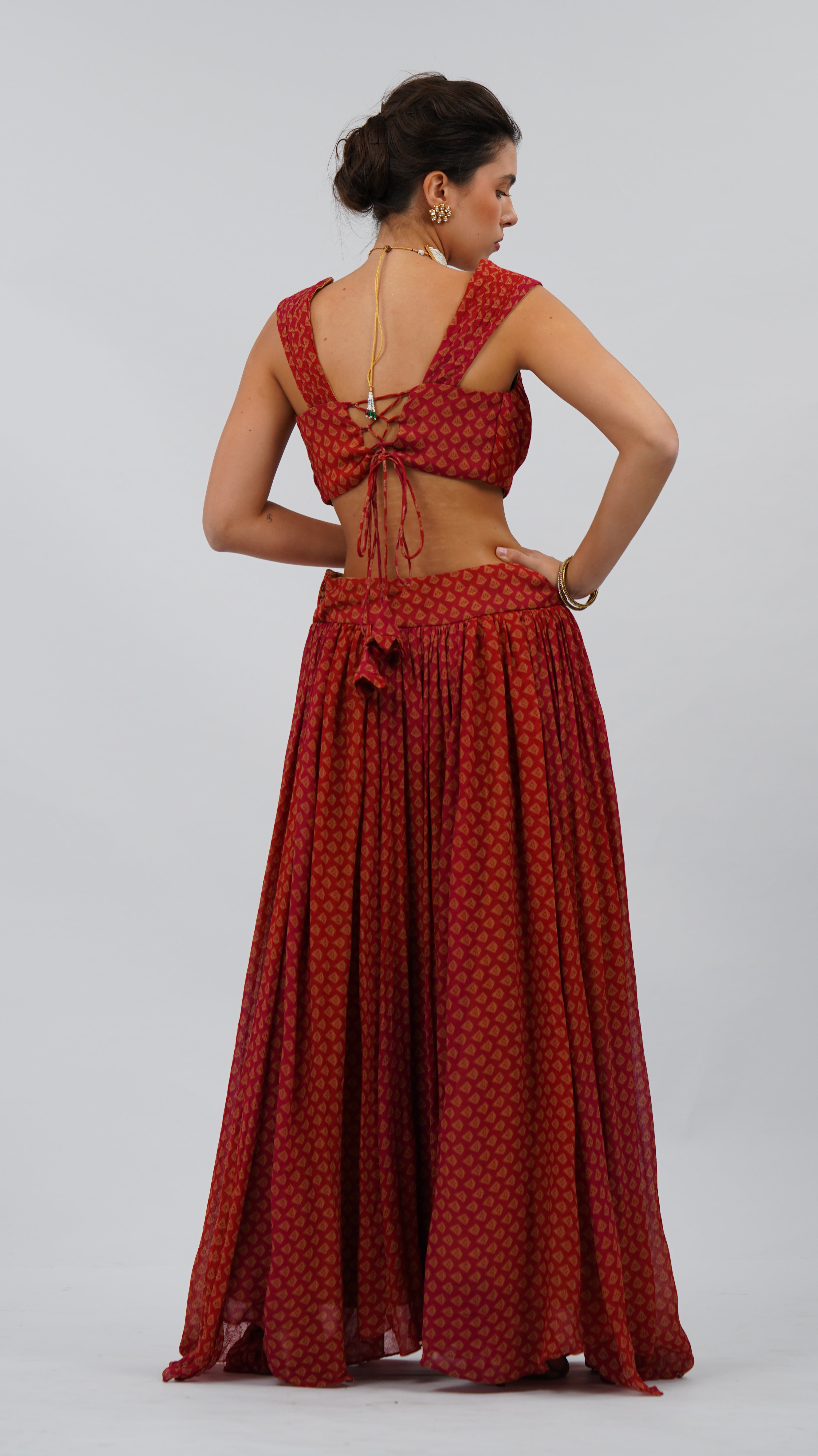 Ornate claret papillon Lehenga set