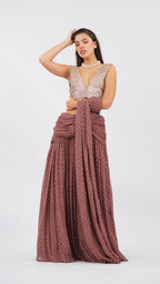 Pre Pleated Petal Dust Saree With Bodice & Two Pockets