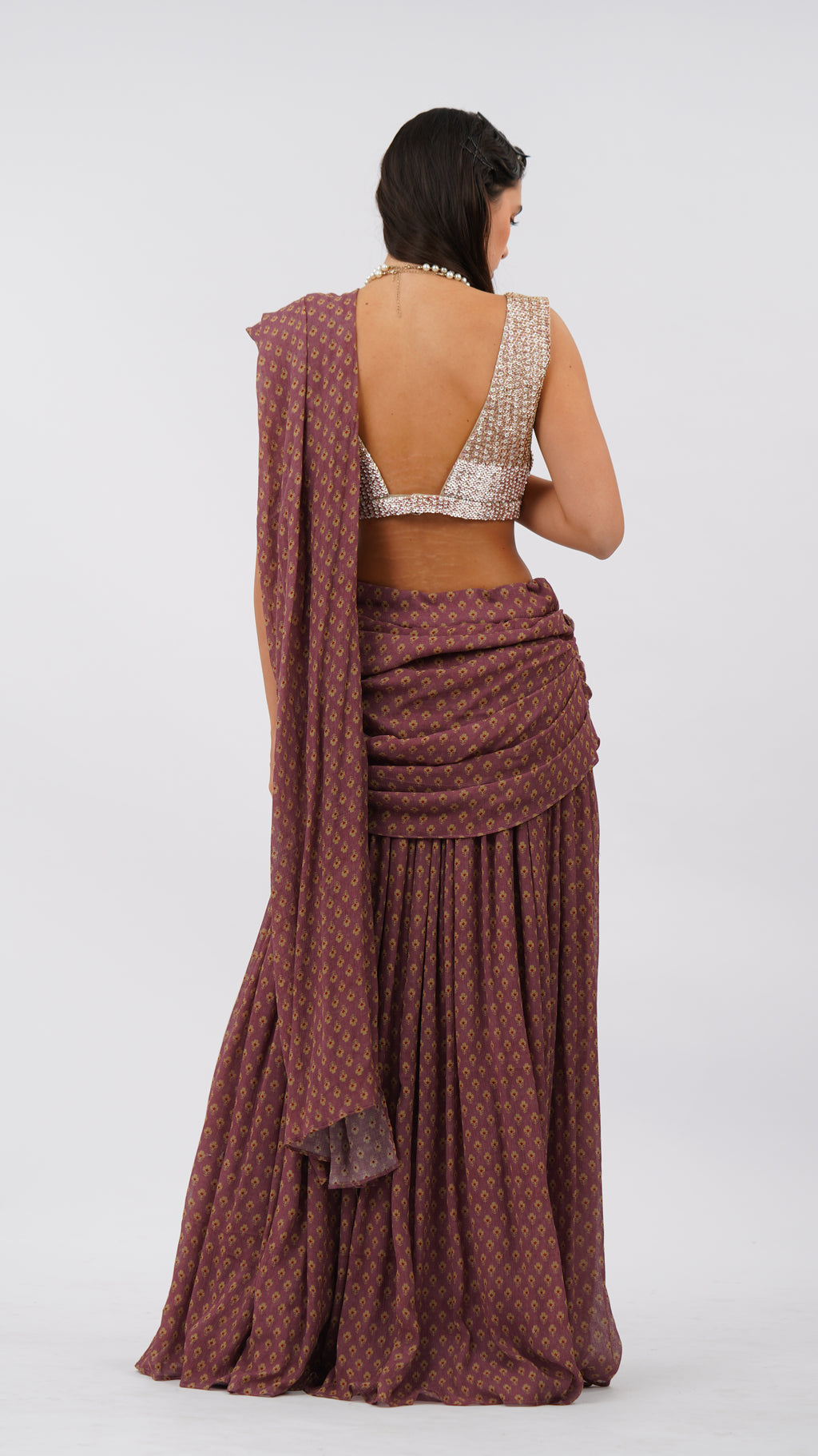 Pre Pleated Petal Dust Saree With Bodice & Two Pockets