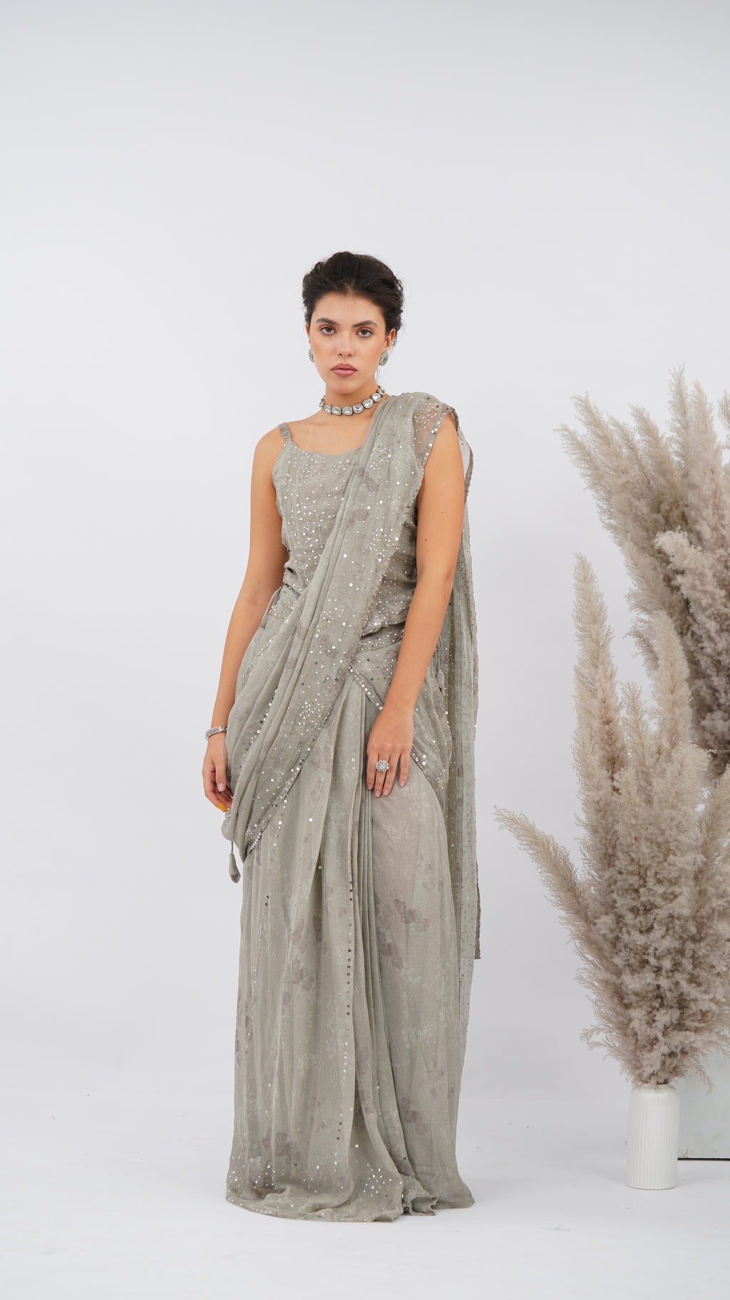 CORSET FUSION BASIL SAREE - VISCOSE BASIL AURA