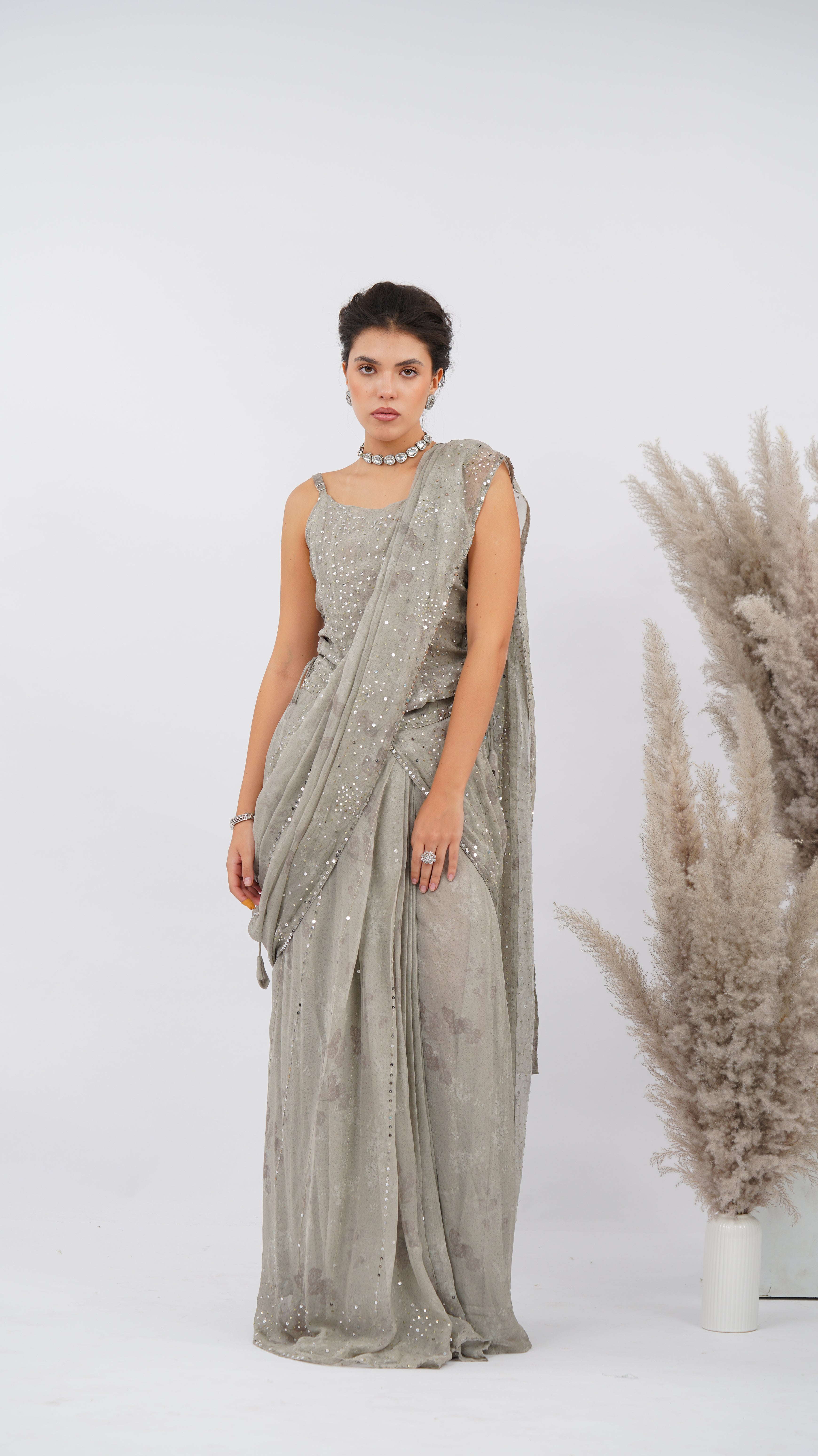 CORSET FUSION BASIL SAREE - VISCOSE BASIL AURA