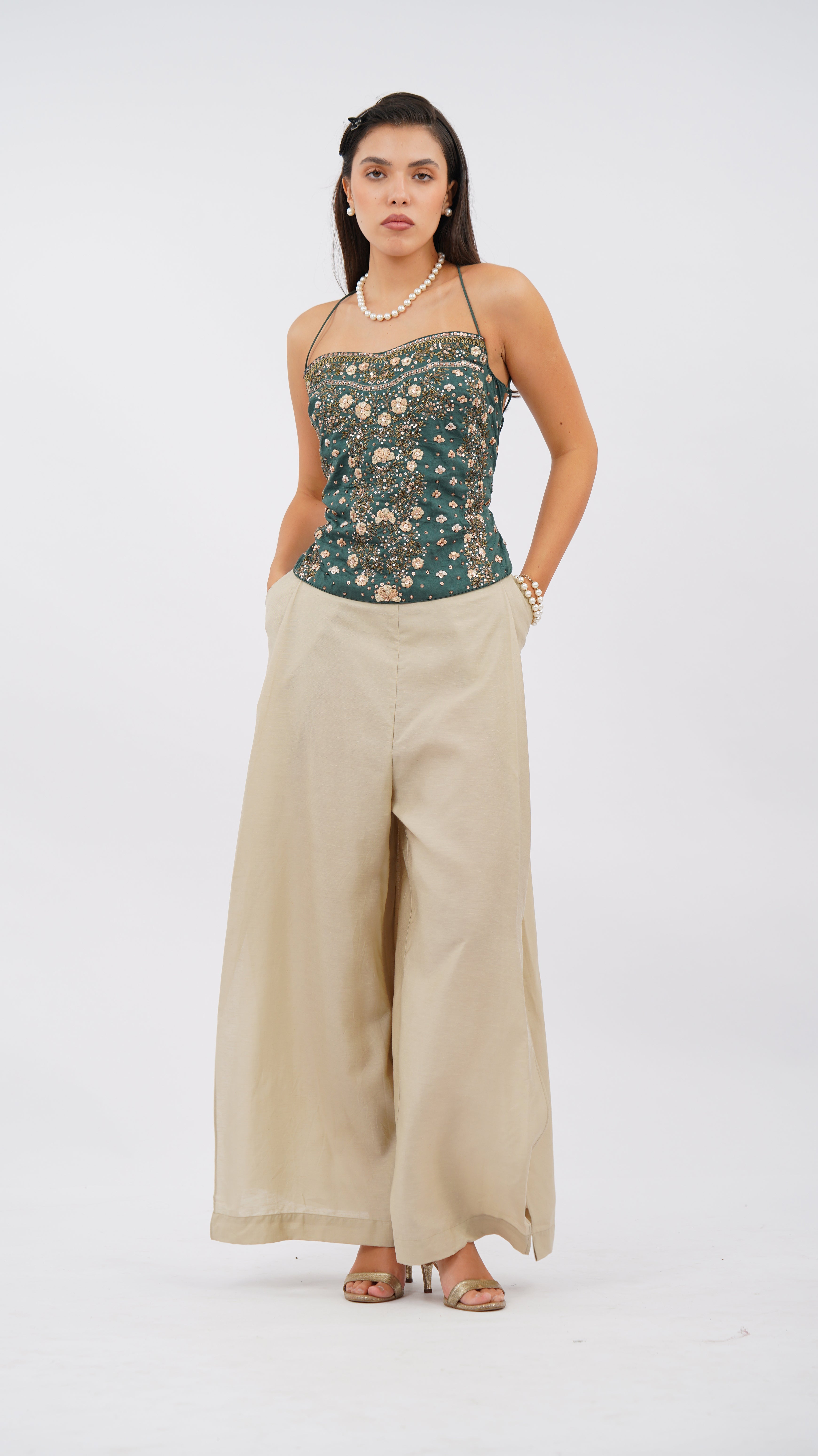 Beige side slit pant