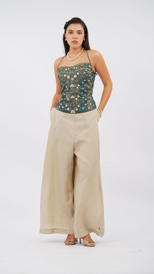 Beige side slit pant