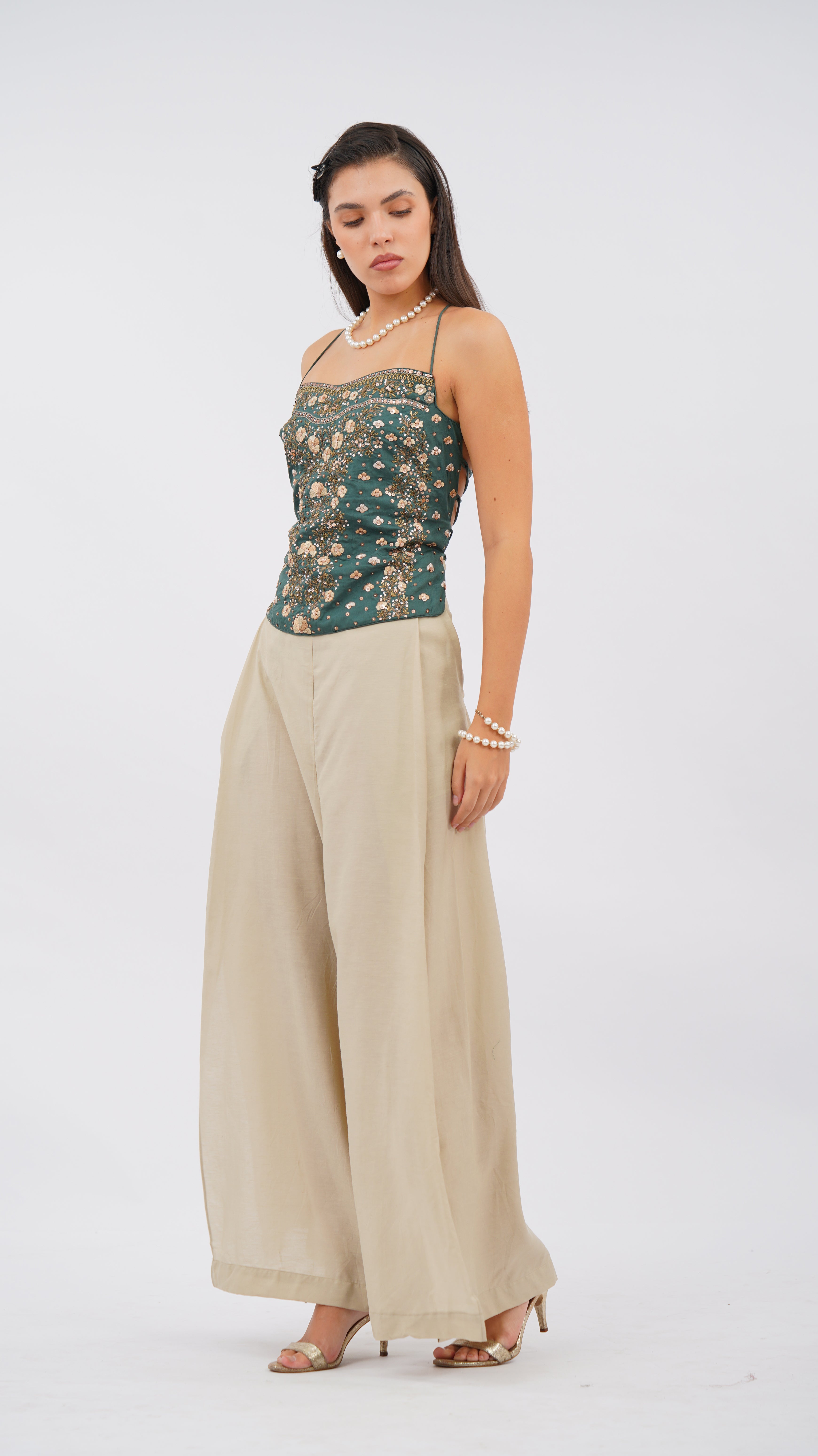 Beige side slit pant