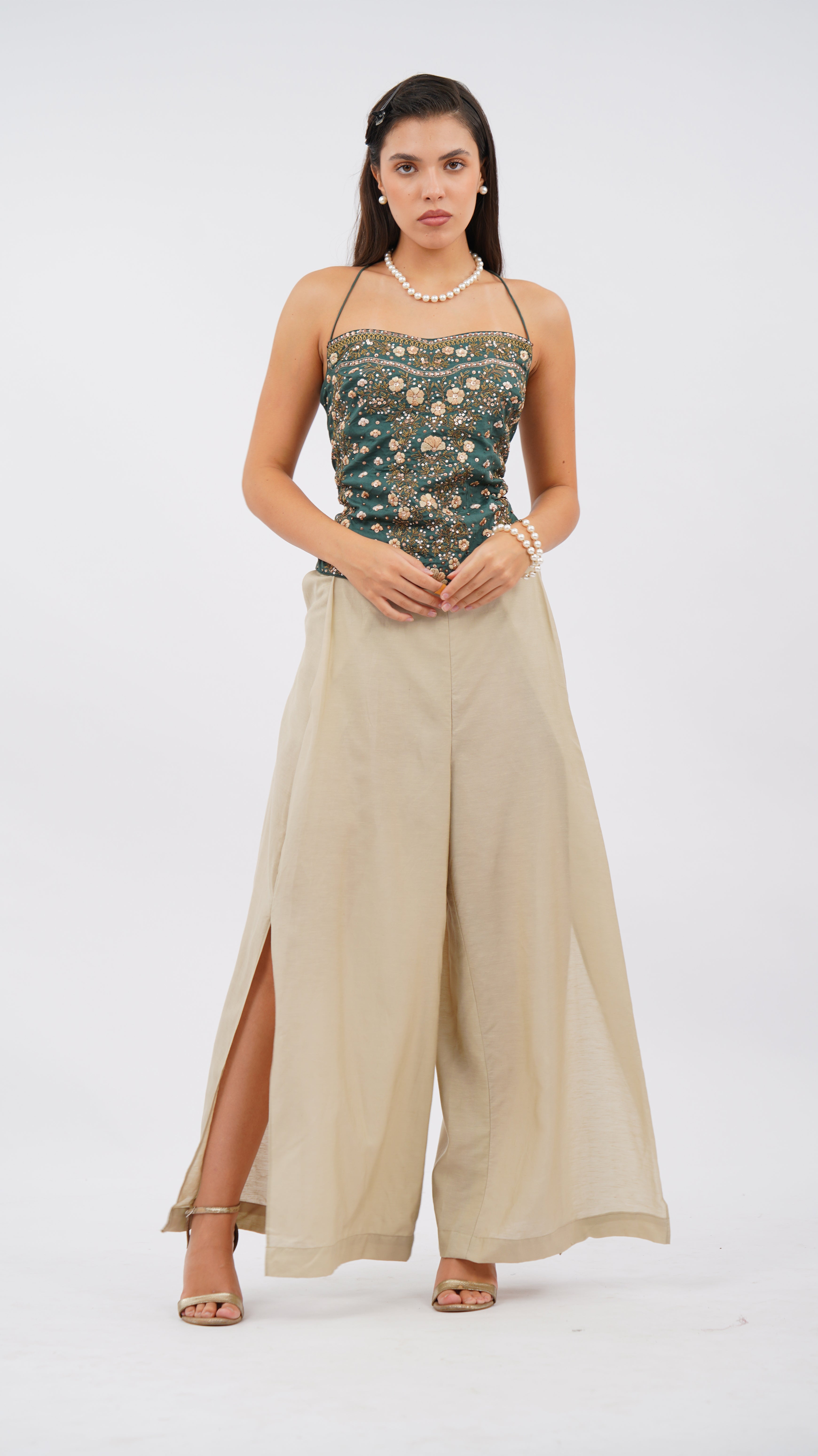 Beige side slit pant