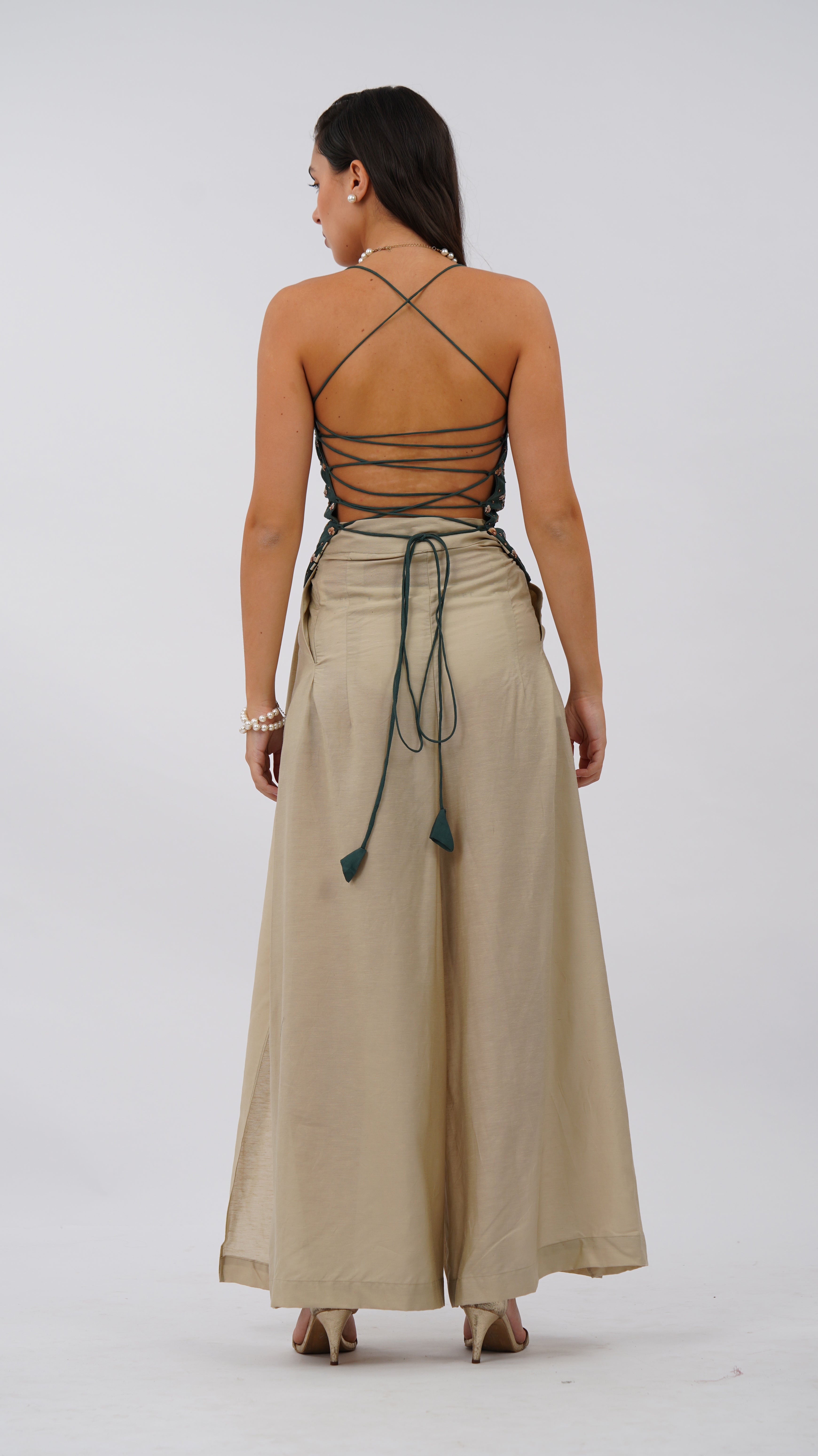 Beige side slit pant