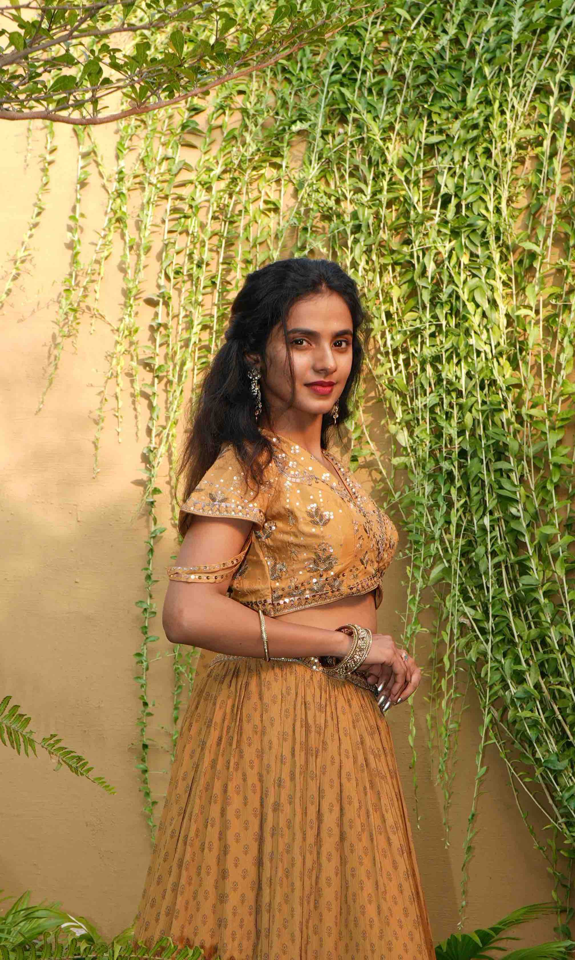 Ray Ochre Floret Lehenga Set