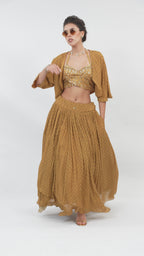 Ochre Floret – Double Overlap Bodice Lehenga