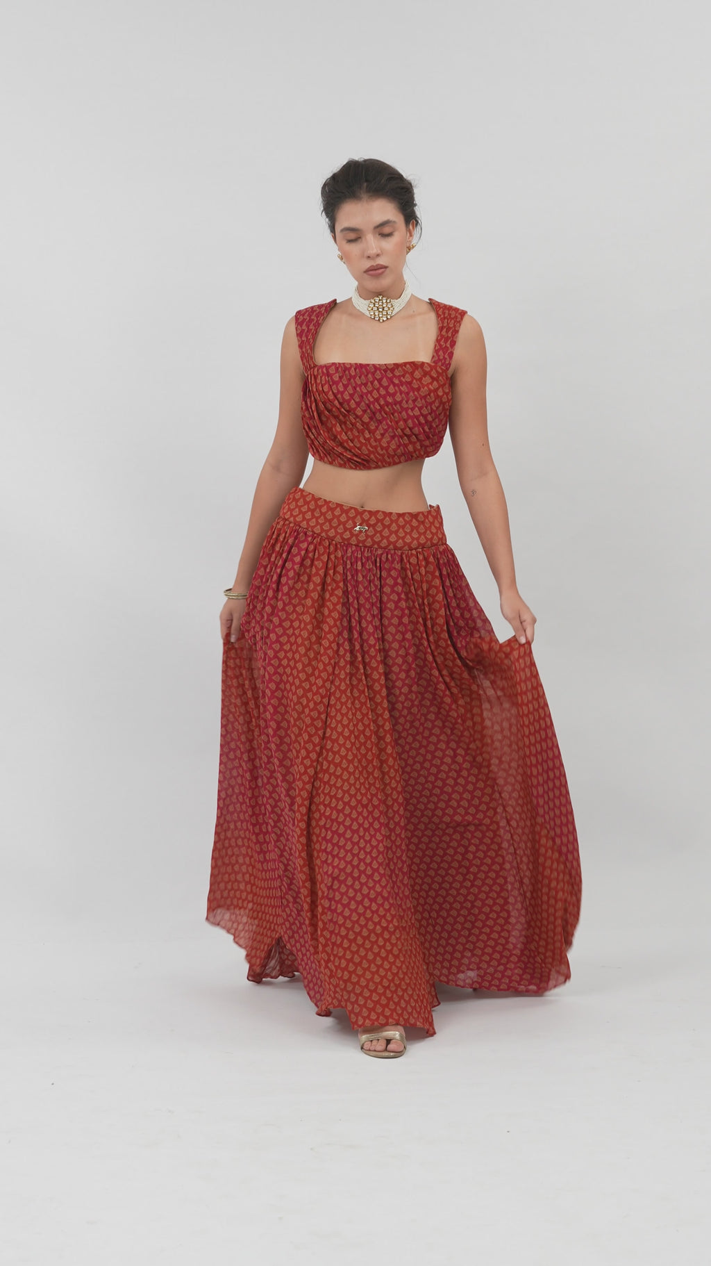 Ornate claret papillon Lehenga set