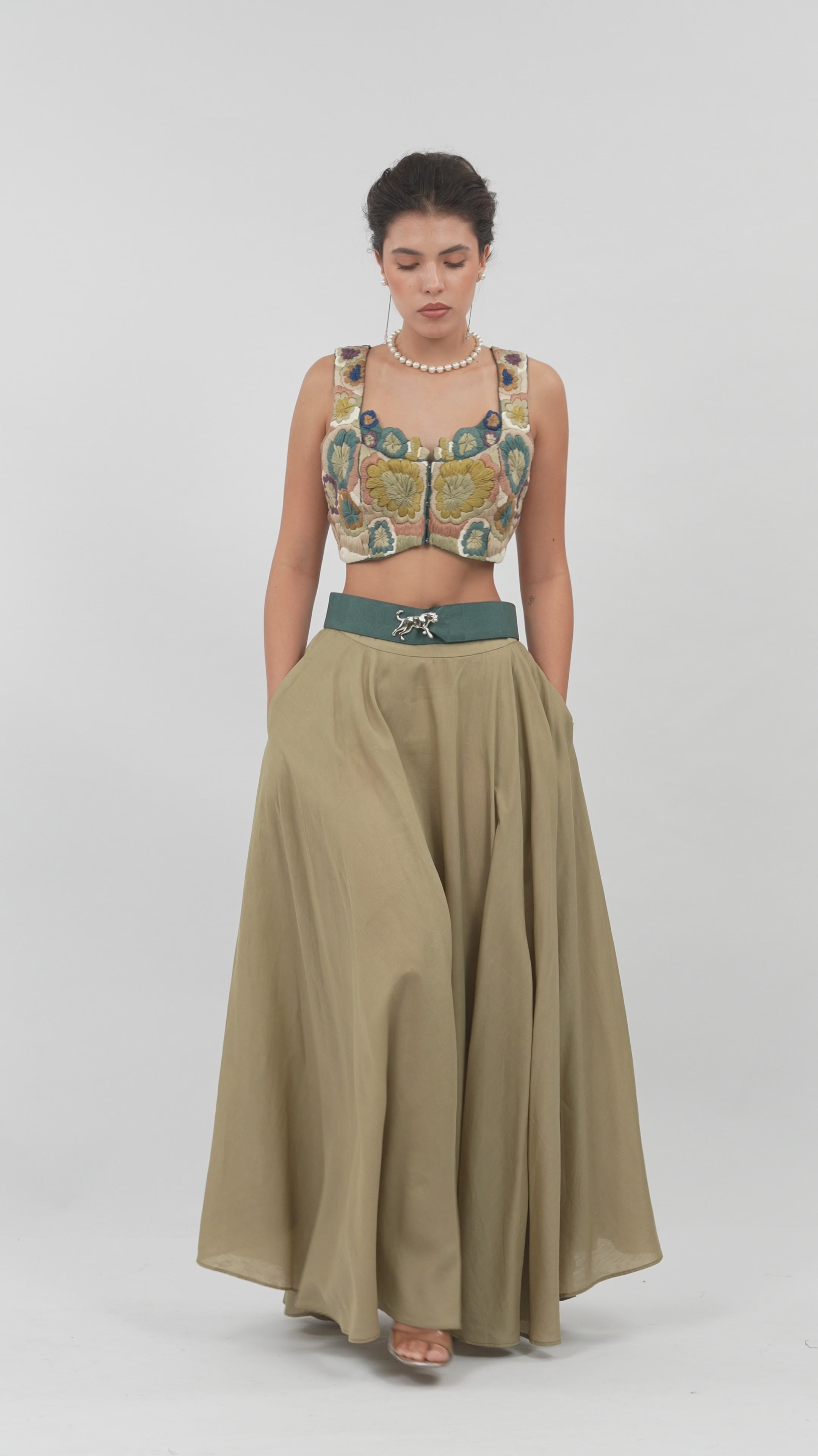 Theme High waist side slit skirt