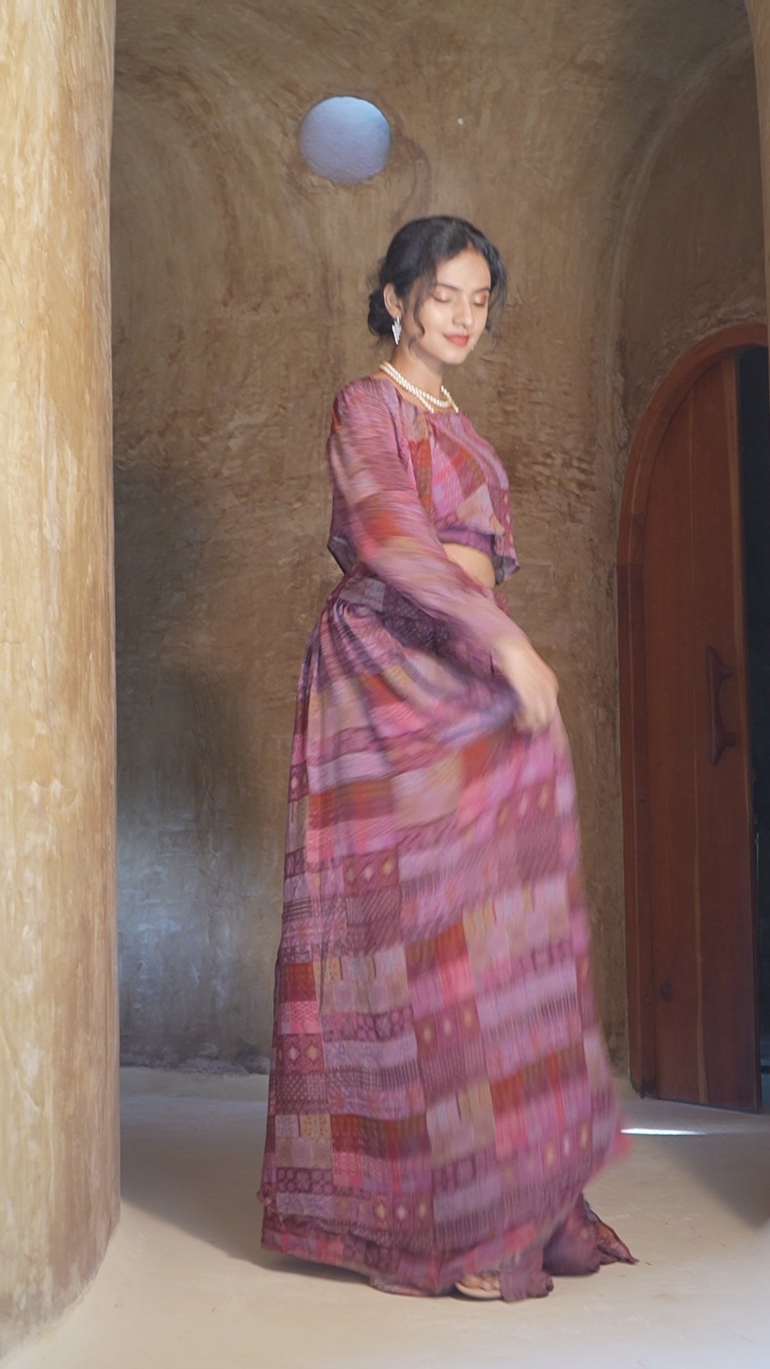 Crazy Pink Asymmetrical Wrap Top & Gathered Skirt