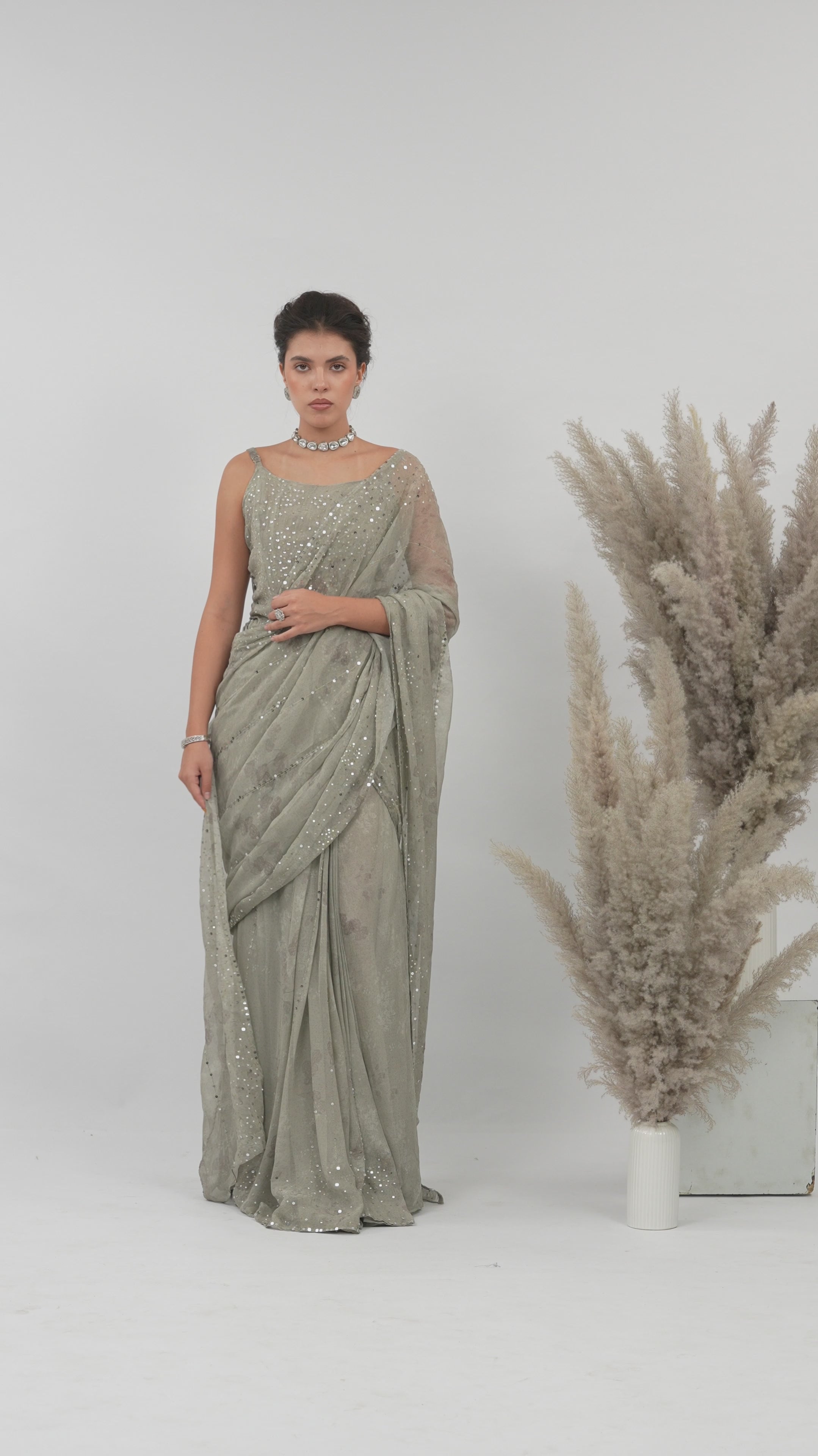 CORSET FUSION BASIL SAREE - VISCOSE BASIL AURA